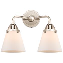 Cone 12 1/4"H Nickel 2-Light Wall Sconce with White Glass