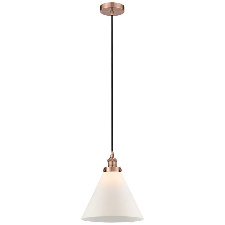 Image 1 Cone 12" Antique Copper Mini Pendant w/ Matte White Shade