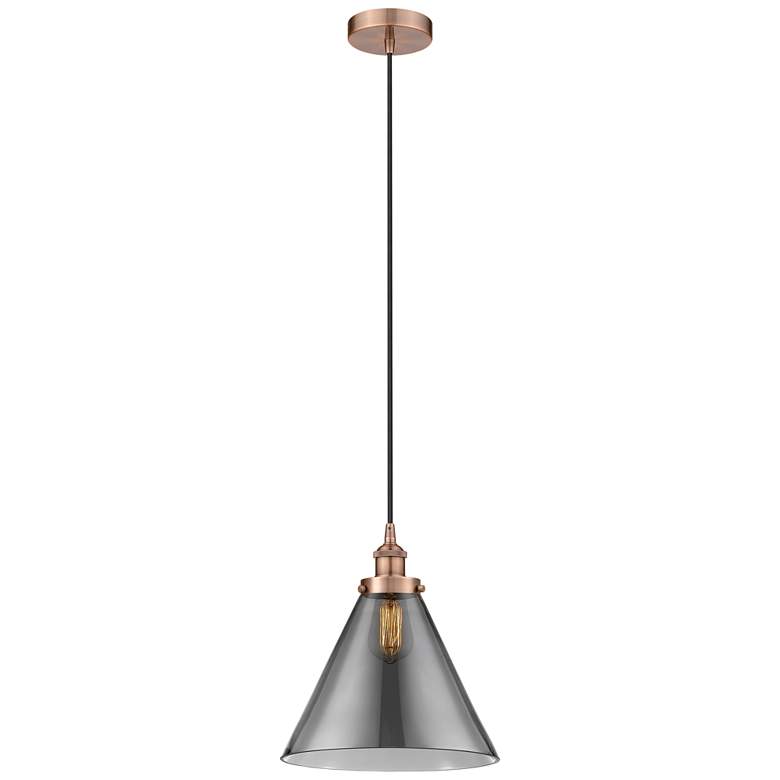 Image 1 Cone 12" Antique Copper Mini Pendant w/ Plated Smoke Shade