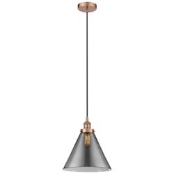 Cone 12" Antique Copper Mini Pendant w/ Plated Smoke Shade
