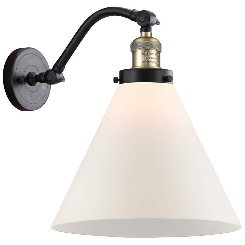 Image 1 Cone 12" Black Antique Brass Sconce w/ Matte White Shade