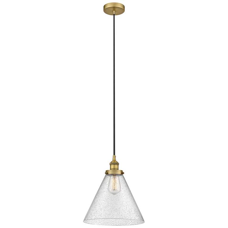 Image 1 Cone 12" Brushed Brass Mini Pendant w/ Seedy Shade