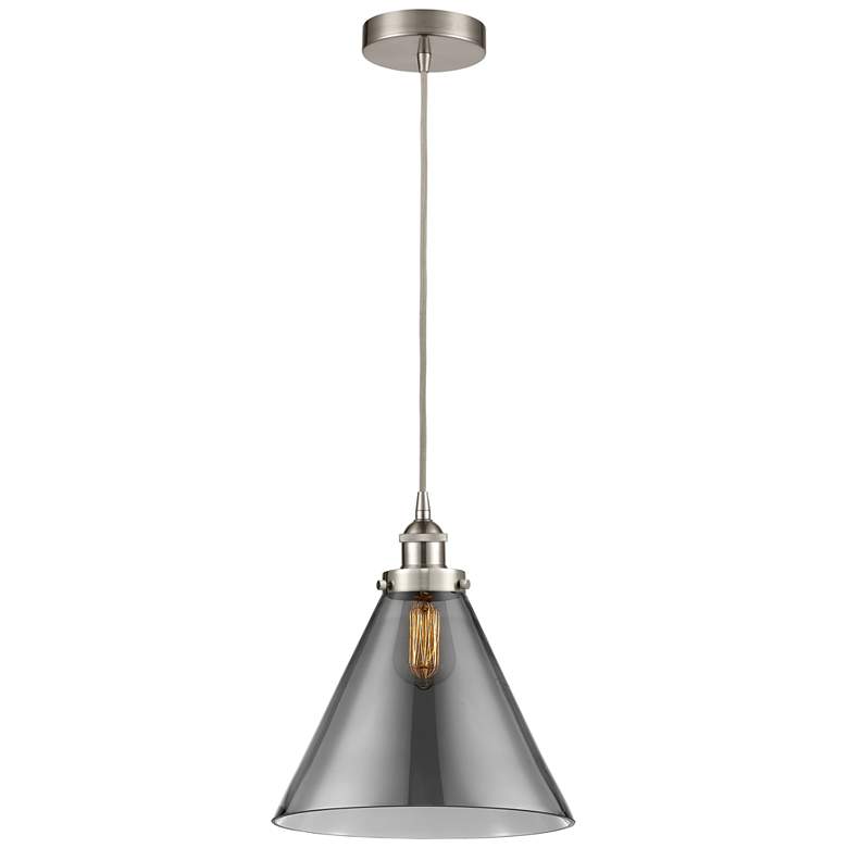Image 1 Cone 12" Brushed Satin Nickel Mini Pendant w/ Plated Smoke Shade