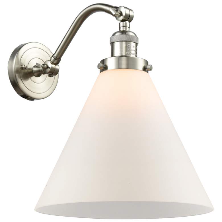 Image 1 Cone 12" Brushed Satin Nickel Sconce w/ Matte White Shade