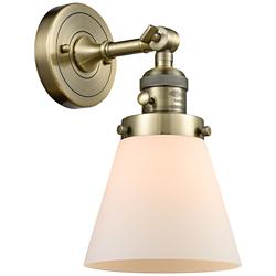 Cone 12" High Antique Brass White Glass Wall Sconce