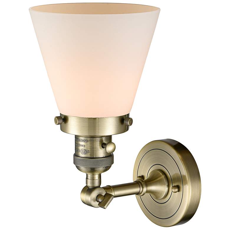 Image 3 Cone 12" High Antique Brass White Glass Wall Sconce more views