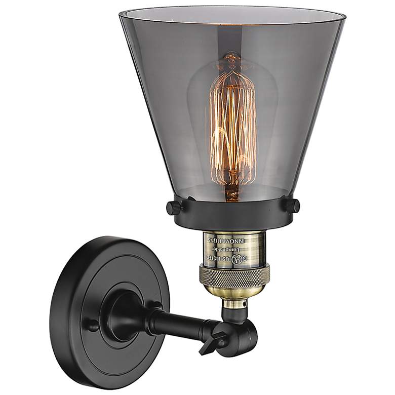 Image 3 Cone 12" High Black Antique Brass Wall Sconce w/ Smoke Glass more views