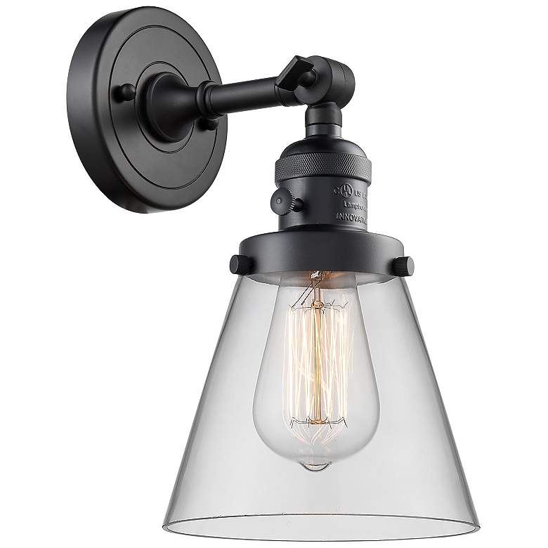 Image 1 Cone 12" High Matte Black Wall Sconce with Clear Glass