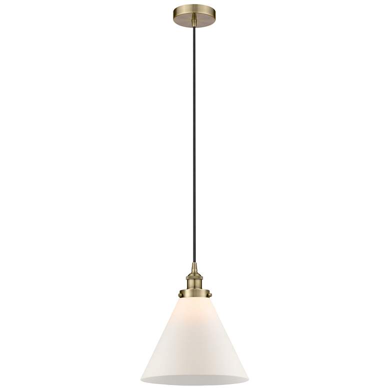 Image 1 Cone 12" LED Mini Pendant - Antique Brass - Matte White Shade