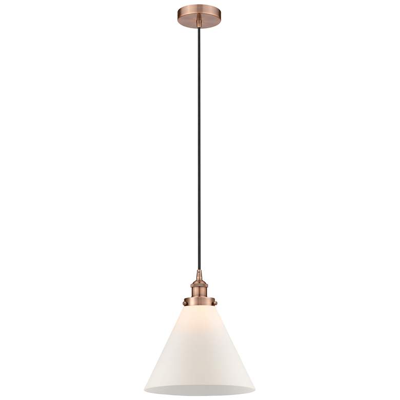 Image 1 Cone 12" LED Mini Pendant - Antique Copper - Matte White Shade