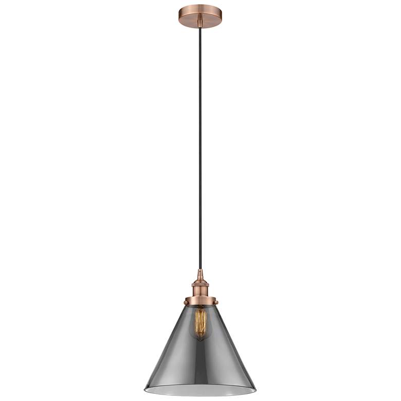 Image 1 Cone 12" LED Mini Pendant - Antique Copper - Plated Smoke Shade