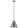 Cone 12" LED Mini Pendant - Brushed Brass - Plated Smoke Shade