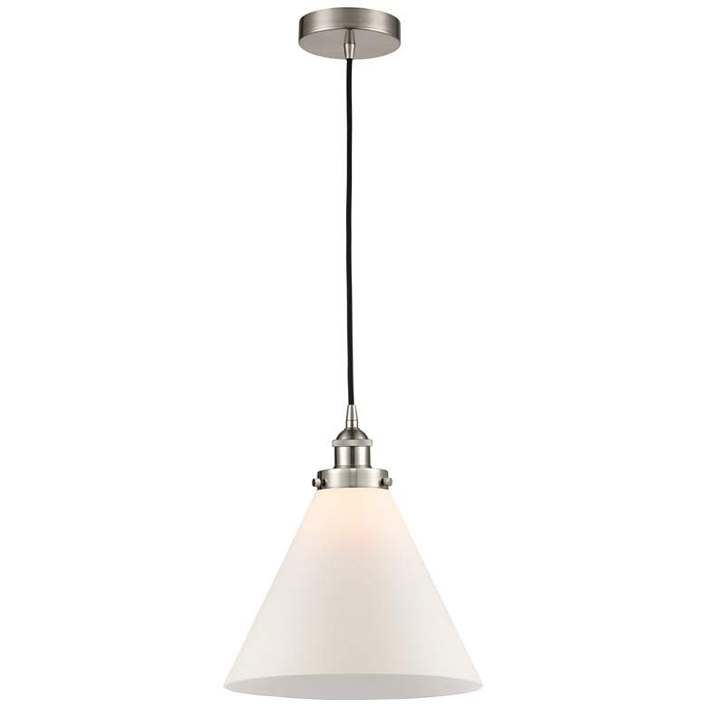 Image 1 Cone 12" LED Mini Pendant - Brushed Satin Nickel - Matte White Shade