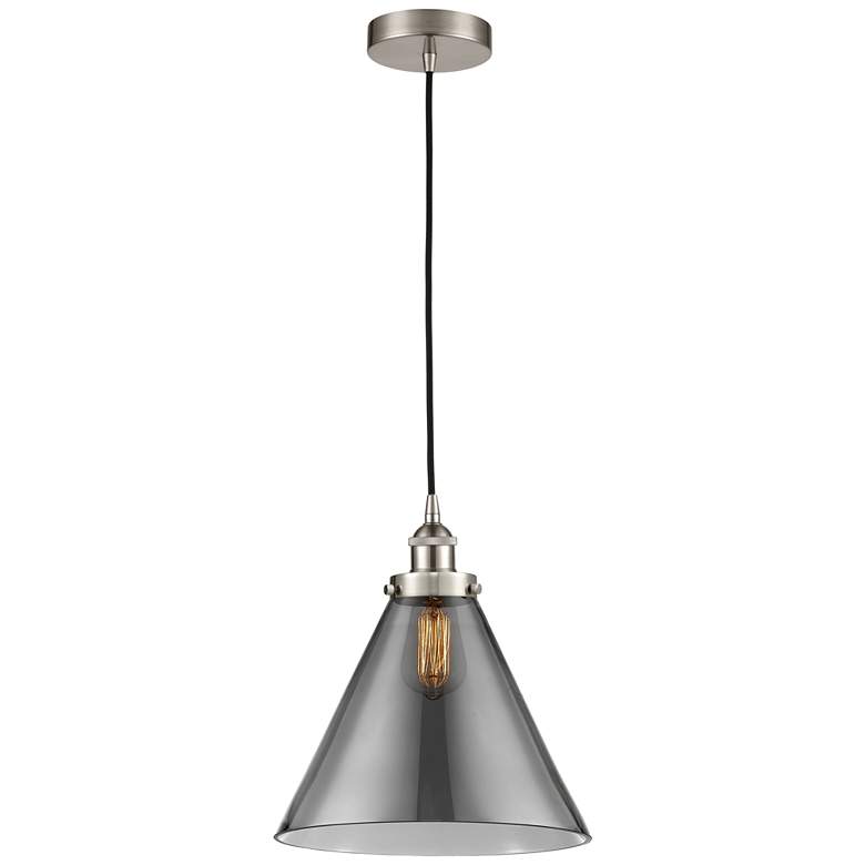 Image 1 Cone 12" LED Mini Pendant - Brushed Satin Nickel - Plated Smoke Shade