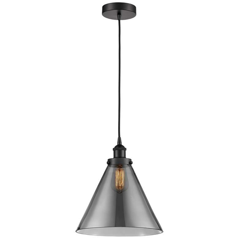Image 1 Cone 12" LED Mini Pendant - Matte Black - Plated Smoke Shade