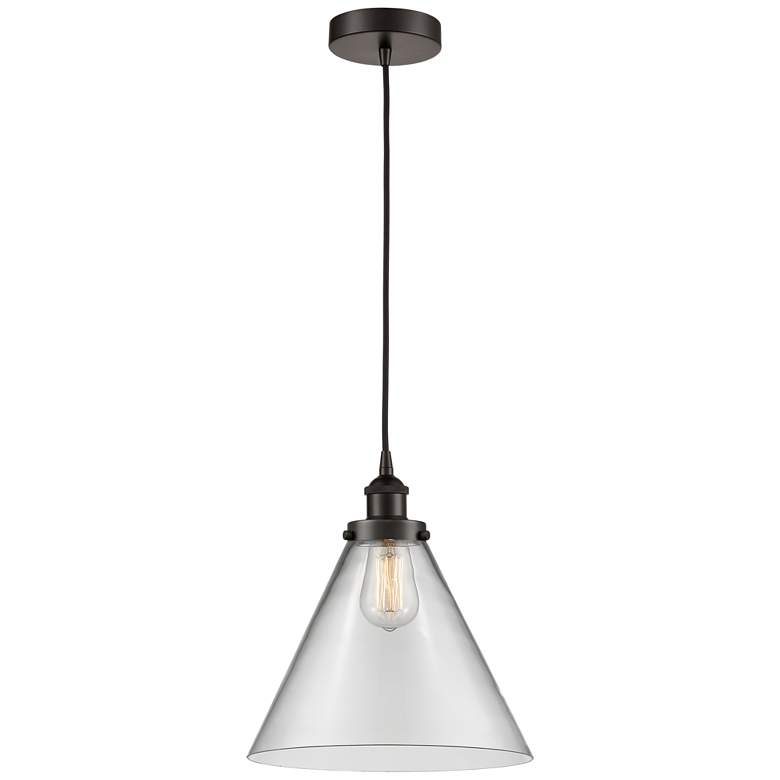 Image 1 Cone 12" LED Mini Pendant - Oil Rubbed Bronze - Clear Shade