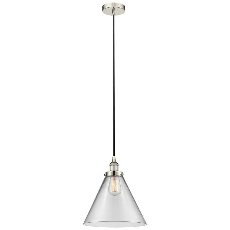 Image 1 Cone 12" LED Mini Pendant - Polished Nickel - Clear Shade