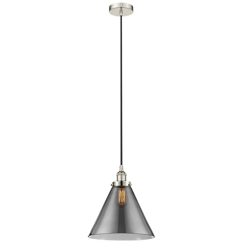 Image 1 Cone 12" LED Mini Pendant - Polished Nickel - Plated Smoke Shade