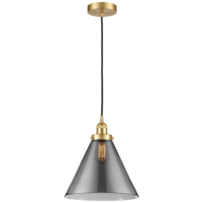 Image 1 Cone 12" LED Mini Pendant - Satin Gold - Plated Smoke Shade
