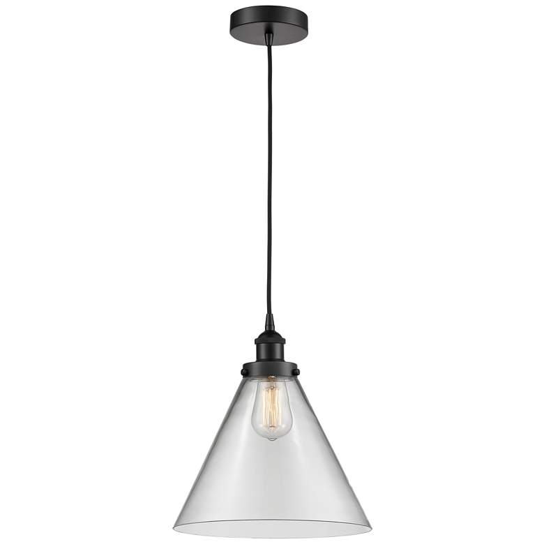 Image 1 Cone 12" Matte Black Mini Pendant w/ Clear Shade