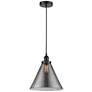 Cone 12" Matte Black Mini Pendant w/ Plated Smoke Shade