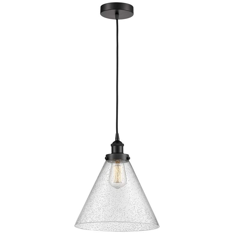 Image 1 Cone 12" Matte Black Mini Pendant w/ Seedy Shade