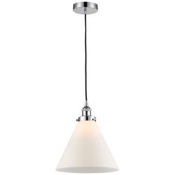 Cone 12" Polished Chrome Mini Pendant w/ Matte White Shade