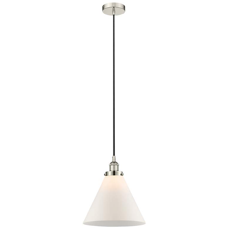 Image 1 Cone 12" Polished Nickel Mini Pendant w/ Matte White Shade