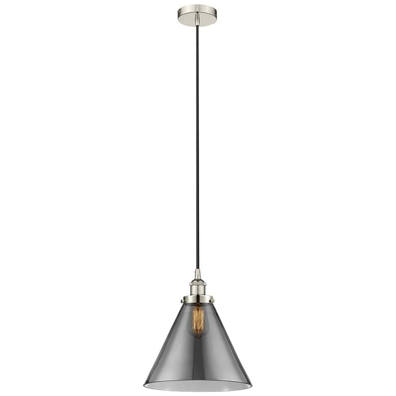 Image 1 Cone 12" Polished Nickel Mini Pendant w/ Plated Smoke Shade