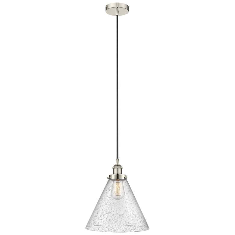 Image 1 Cone 12" Polished Nickel Mini Pendant w/ Seedy Shade