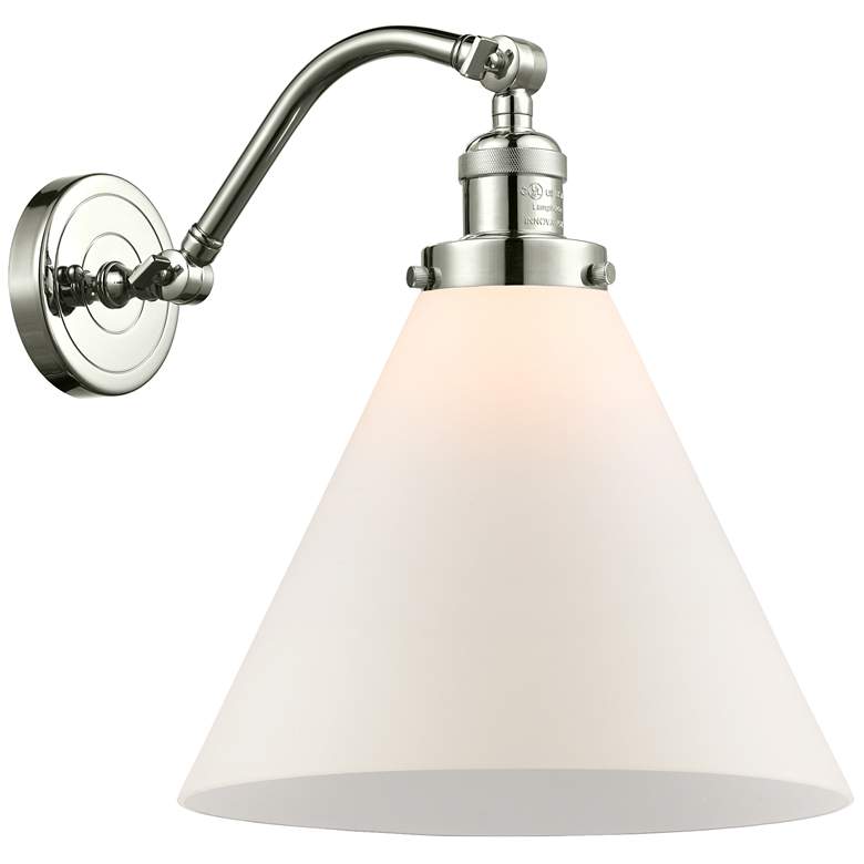 Image 1 Cone 12 inch Polished Nickel Sconce w/ Matte White Shade