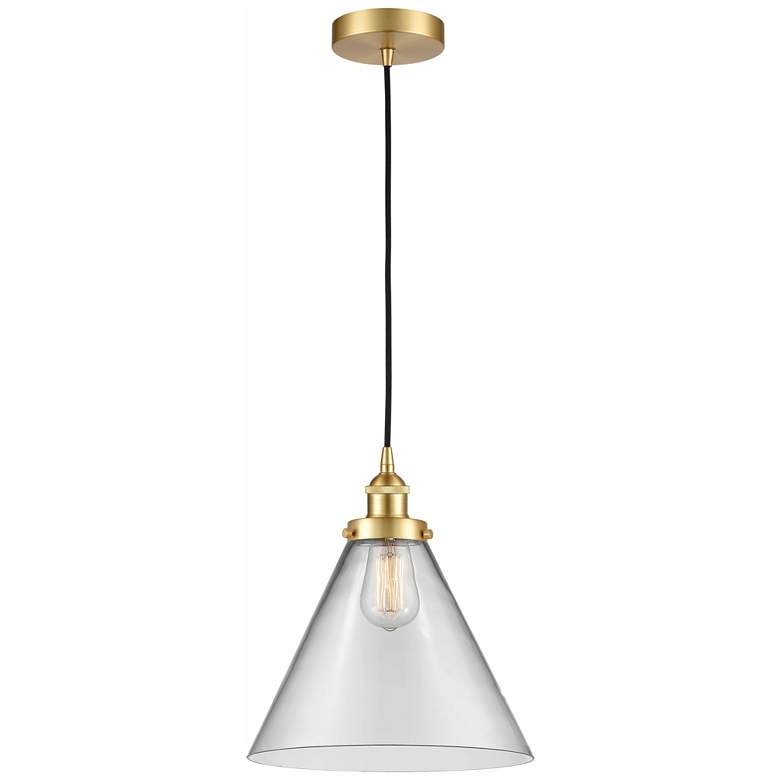 Image 1 Cone 12" Satin Gold Mini Pendant w/ Clear Shade
