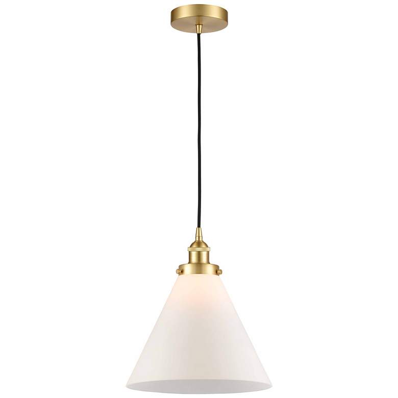 Image 1 Cone 12" Satin Gold Mini Pendant w/ Matte White Shade