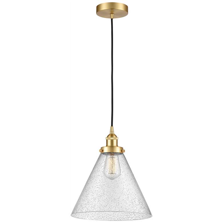 Image 1 Cone 12" Satin Gold Mini Pendant w/ Seedy Shade