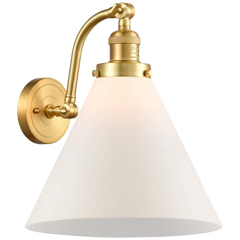 Image 1 Cone 12" Satin Gold Sconce w/ Matte White Shade