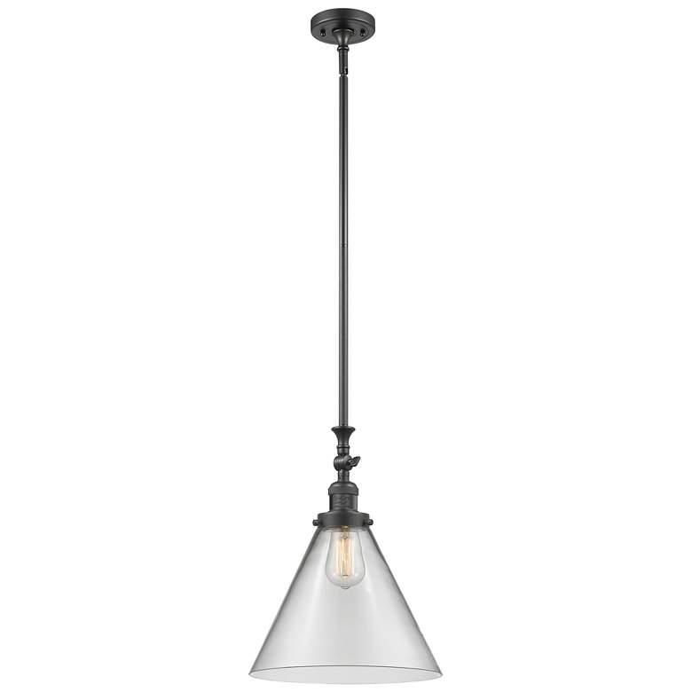 Image 1 Cone 12" Stem Hung LED Mini Pendant - Oil Rubbed Bronze - Clear Shade