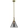 Cone 12" Wide Antique Brass Stem Hung Mini Pendant w/ Plated Smoke Sha