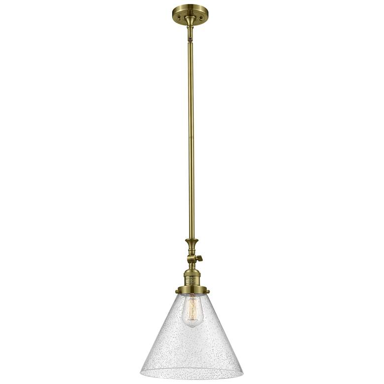 Image 1 Cone 12" Wide Antique Brass Stem Hung Tiltable Mini Pendant w/ Seedy S