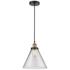 Cone 12" Wide Black Brass Corded Mini Pendant With Clear Shade