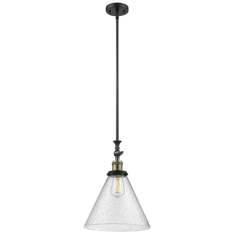 Image 1 Cone 12" Wide Black Brass Stem Hung Tiltable Mini Pendant w/ Seedy Sha