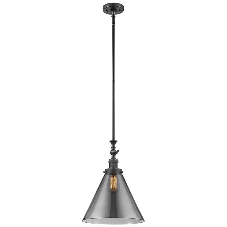 Image 1 Cone 12 inch Wide Bronze Stem Hung Tiltable Mini Pendant w/ Plated Smoke S