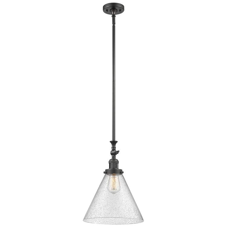 Image 1 Cone 12" Wide Bronze Stem Hung Tiltable Mini Pendant w/ Seedy Shade