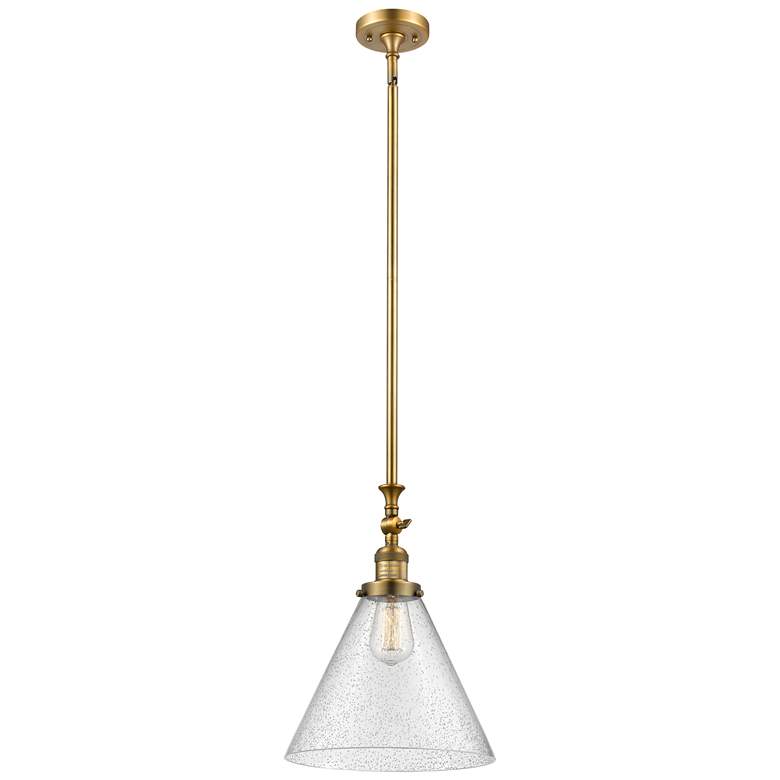 Image 1 Cone 12" Wide Brushed Brass Stem Hung Tiltable Mini Pendant w/ Seedy S