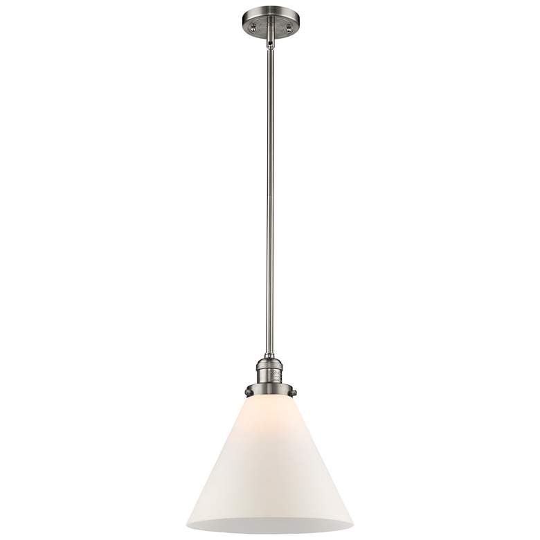 Image 1 Cone 12" Wide Brushed Satin Nickel LED Mini Pendant