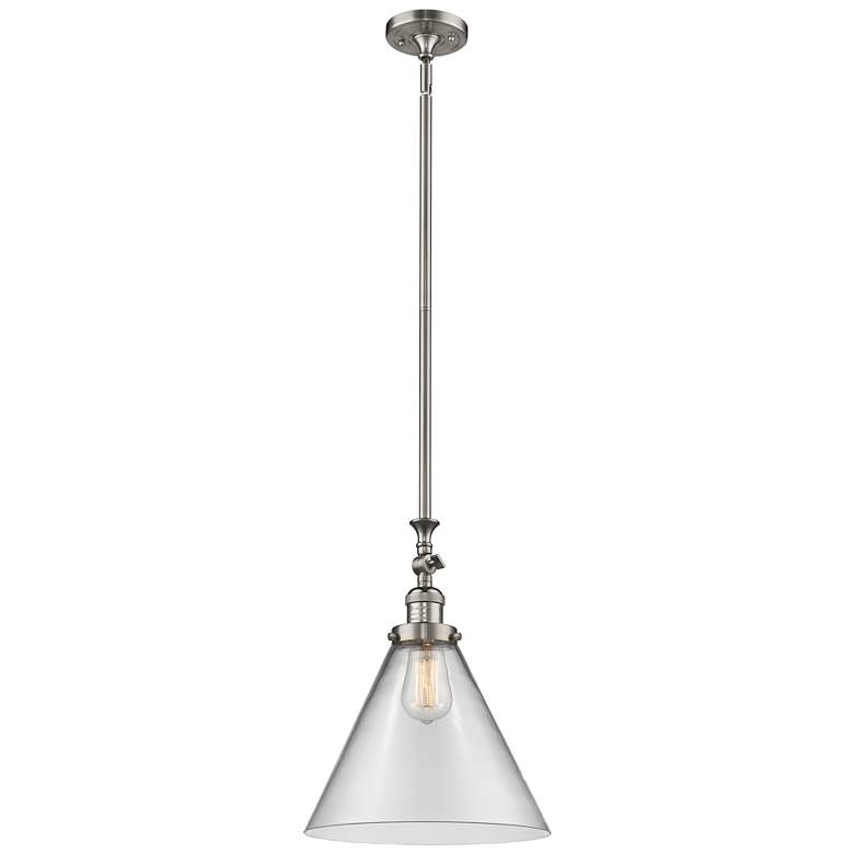 Image 1 Cone 12" Wide Brushed Satin Nickel Stem Hung Mini Pendant w/ Clear Sha
