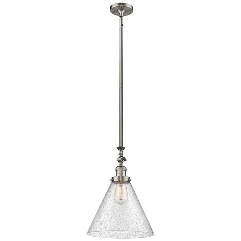 Image 1 Cone 12" Wide Brushed Satin Nickel Stem Hung Mini Pendant w/ Seedy Sha