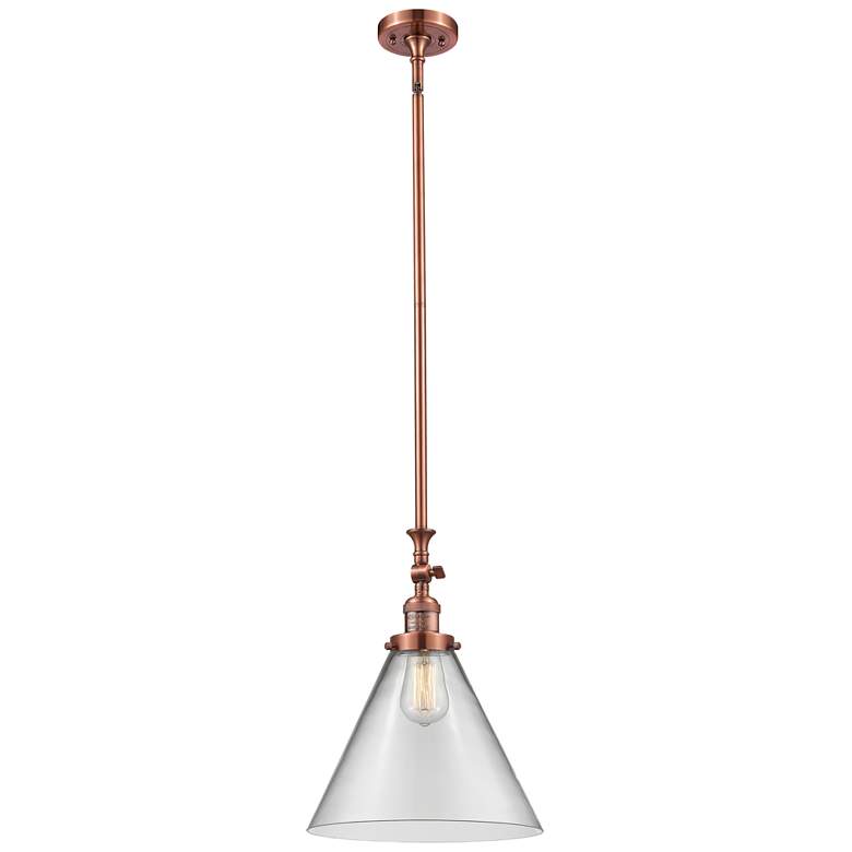 Image 1 Cone 12 inch Wide Copper Stem Hung Tiltable Mini Pendant w/ Clear Shade
