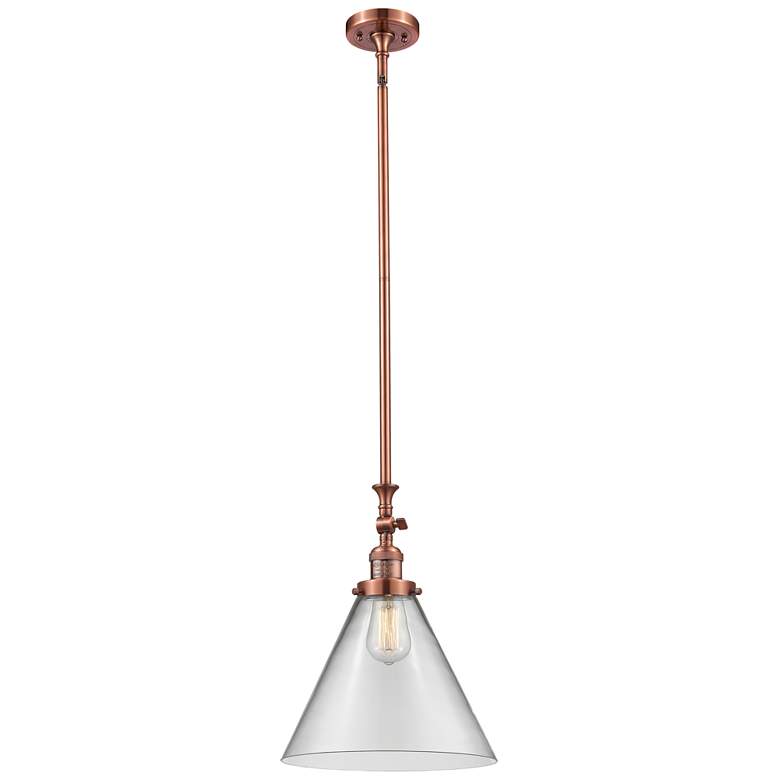 Image 1 Cone 12" Wide Copper Stem Hung Tiltable Mini Pendant w/ Clear Shade