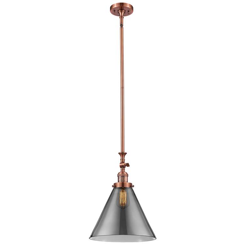 Image 1 Cone 12" Wide Copper Stem Hung Tiltable Mini Pendant w/ Plated Smoke S