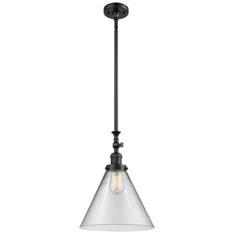 Image 1 Cone 12" Wide Matte Black Stem Hung Tiltable Mini Pendant w/ Clear Sha